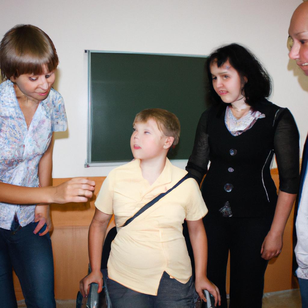 Person teaching students with disabilities