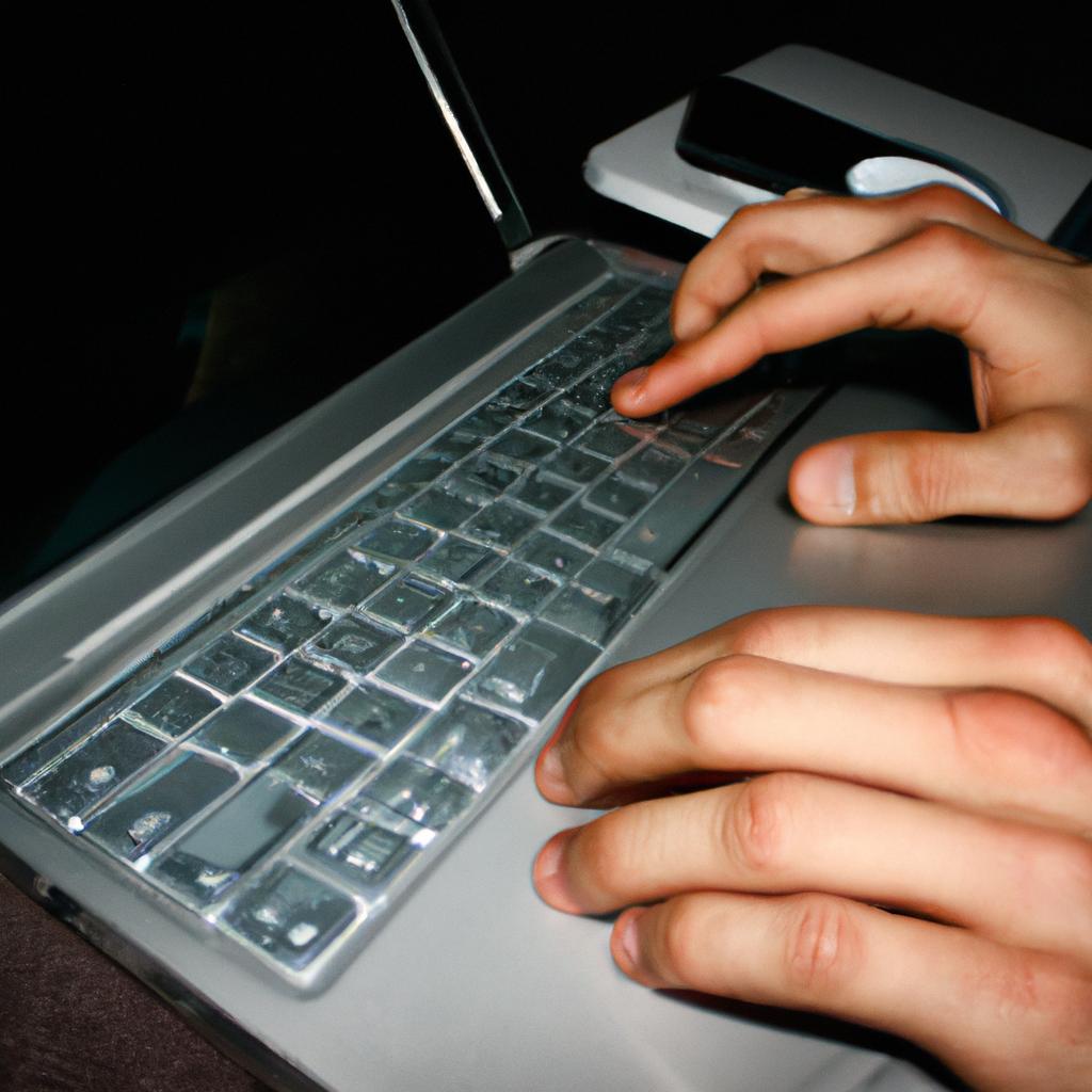 Person working on laptop, multitasking